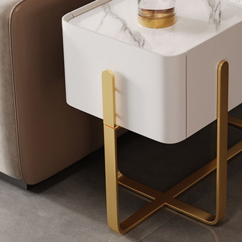 Mid-Century Marble Top Side Accent Table Metal Frame End Table