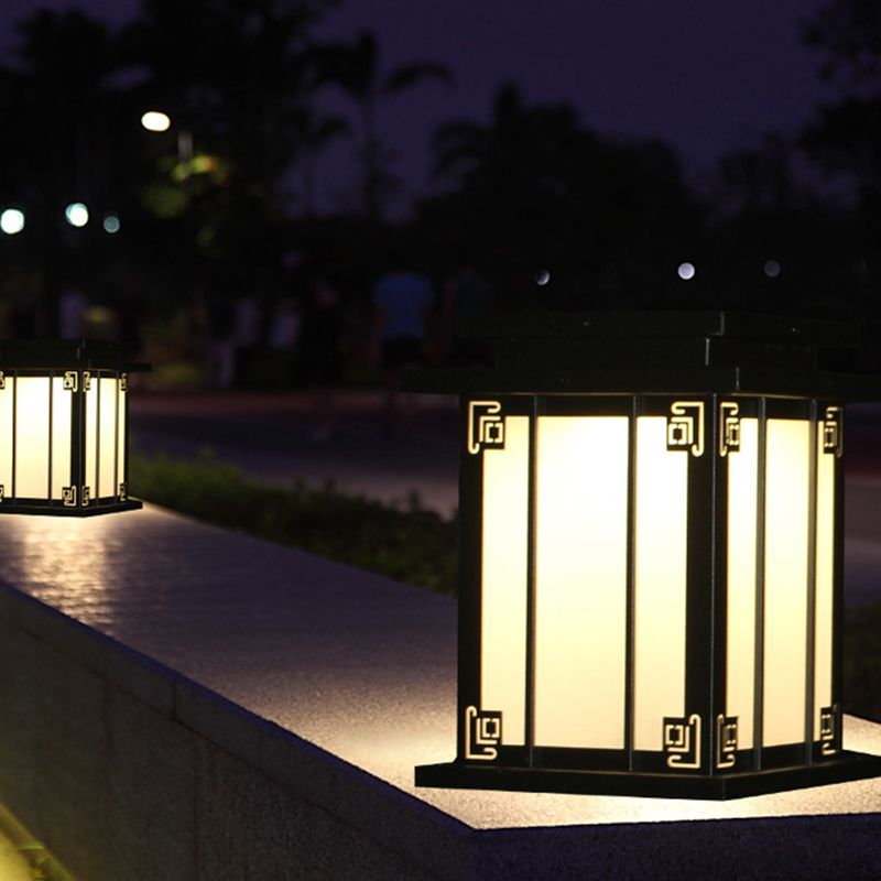 Metal Rectangular Shape Outdoor Lights Modern Style 1-Light Solar Pillar Lamp in Black