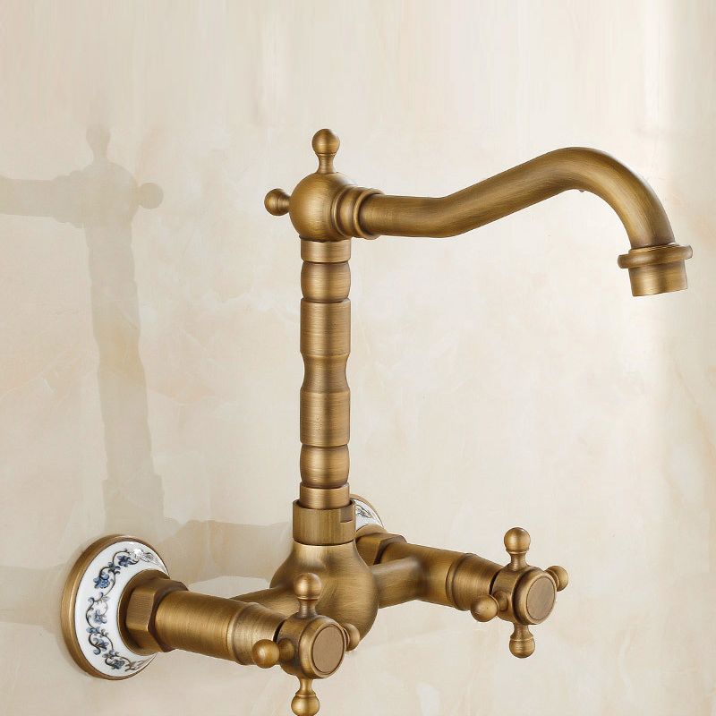 Vintage Tub Faucet Two Cross Handle Faucet Pure Copper Wall Mounted Faucet