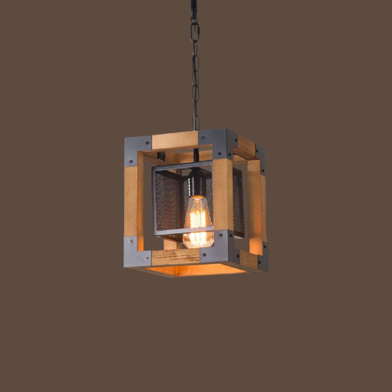 1 hängende Beleuchtung mit Würfelrahmen Schatten Holz Industrie Restaurant Anhängerlampe