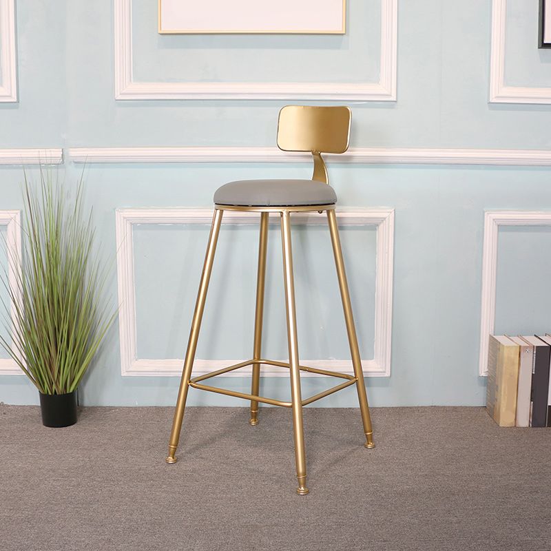 Glam Backrest Armless Counter Stool Iron Dining Room Bar Stool with Cushion and Pedal