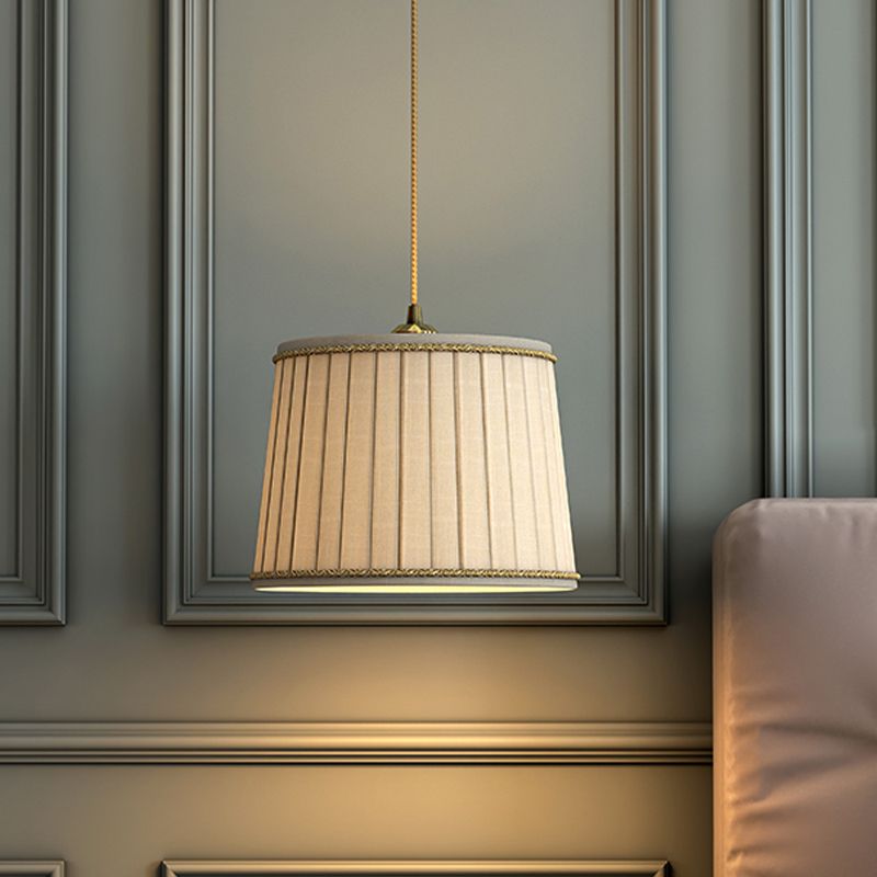Beige geplooide schaduw hanglamp lichtbeveiliging landstof 1 hoofd slaapkamer hangende lampkit