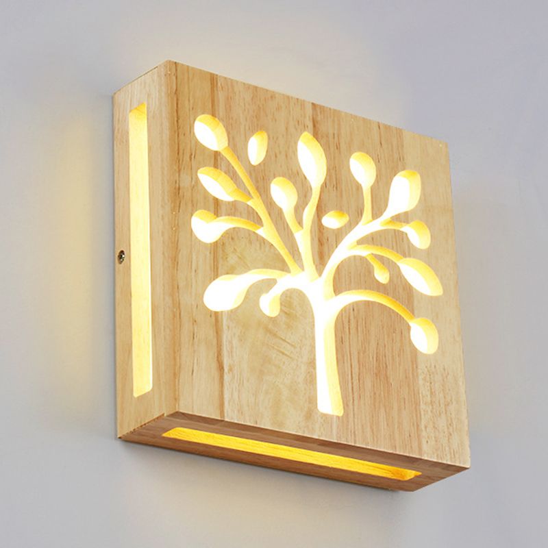 Creative Nordic Wall Sconce Chinese Wooden Acrylic Shade Wall Lamp for Bedside Corridor