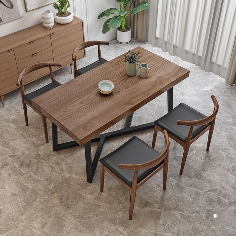 Industrial Solid Wood Dining Table Brown Rectangle Table with Metal Base for Dinning Room
