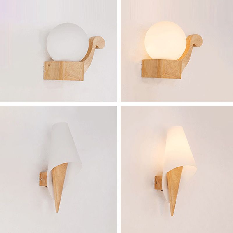 Luci di applique da parete di semplicità contemporanea con arte in legno per camera da letto