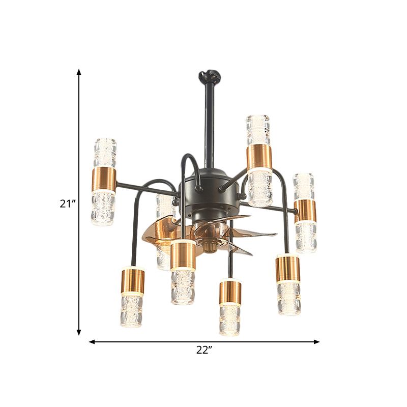 Modernist Sputnik Hanging Lüfter hell Metallic 8-Licht Schlafzimmer Halbflush-Lampe mit 3 braunen Klingen in Gold, 22 "W.