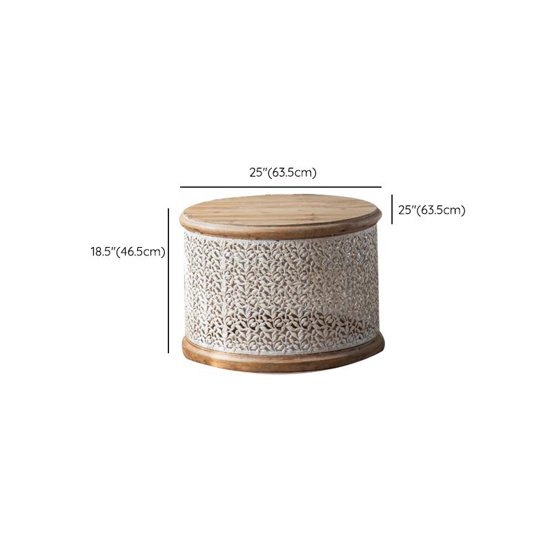 Solid Wood Round Top Side End Table Metal Drum End Table for Living Room