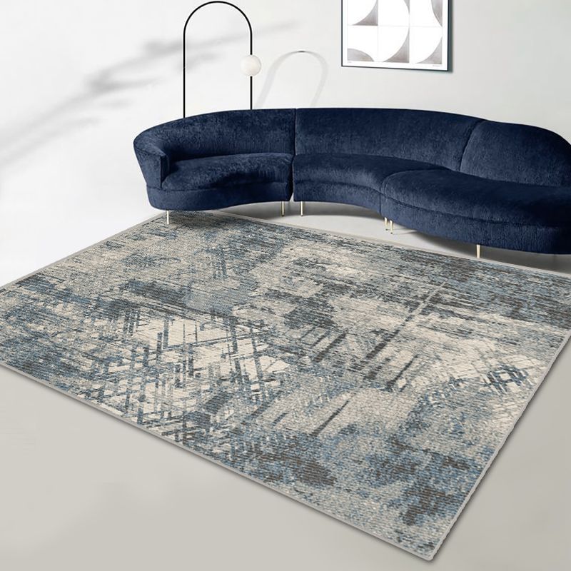 Blue Modern Carpet Tie-Dye Pattern Polyester Area Rug Non-Slip Backing Rug for Living Room