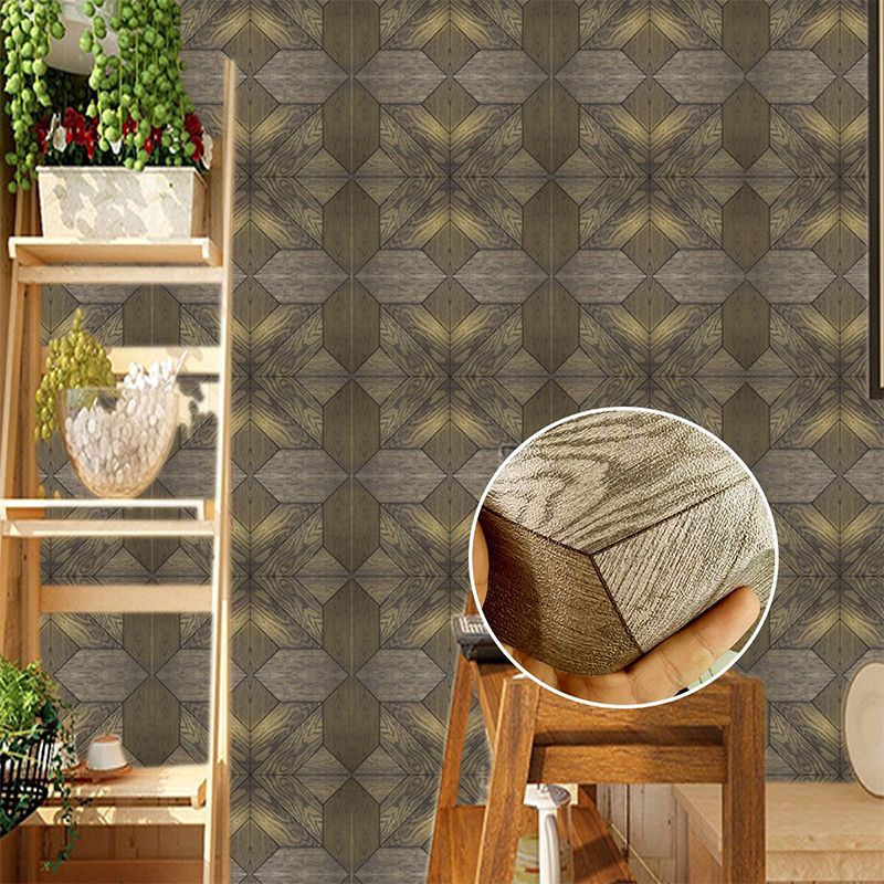 Brown Wood Wallpaper Panels Floral Rustic Self Sticking Wall Covering for Sitting Room