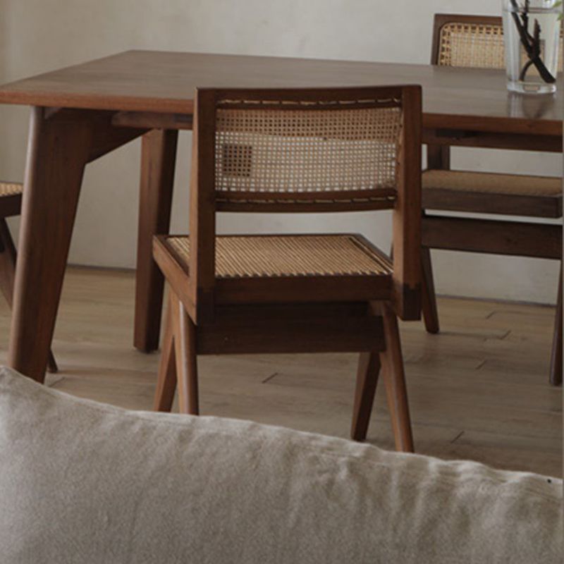 Rectangle Brown Base Dining Table Modern Pine Wood Table for Living Room