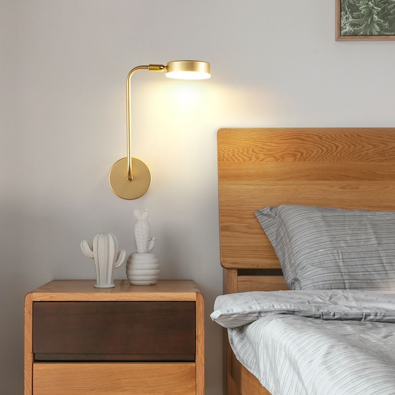 Round Metal LED Sconce Lighting Simple Style Golden Wall Mounted Lamp for Bedroom