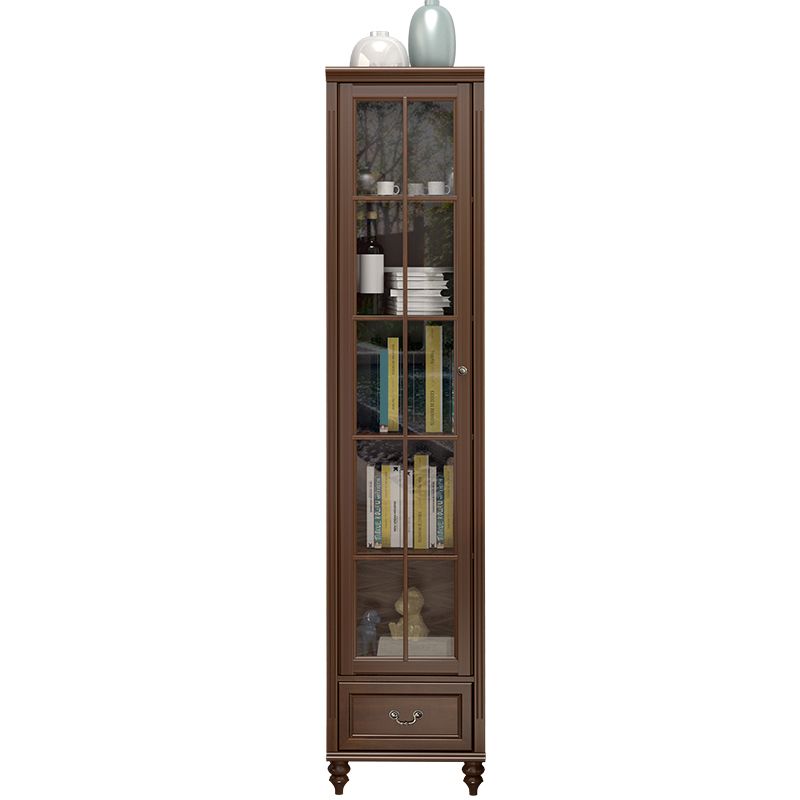 Mid-Century Modern Pine Storage Cabinet Solid Wood Brown Storage Cabinet with Drawer