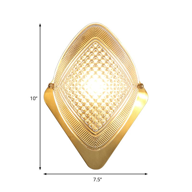 1 Bulb Rhombus Wall Light Fixture Modern Stylish Metal and Clear Crystal Sconce Lamp in Brass Finish