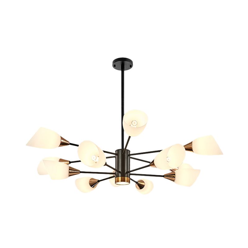 6/10/16 Bulbs Living Room Ceiling Pendant Postmodern Black/Gold Chandelier with Tulip White Glass Shade