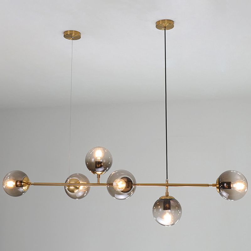Luce a sospensione dell'isola a 6 luci oro in moderno luce di ferro battuto in stile creativo con tonalità di vetro
