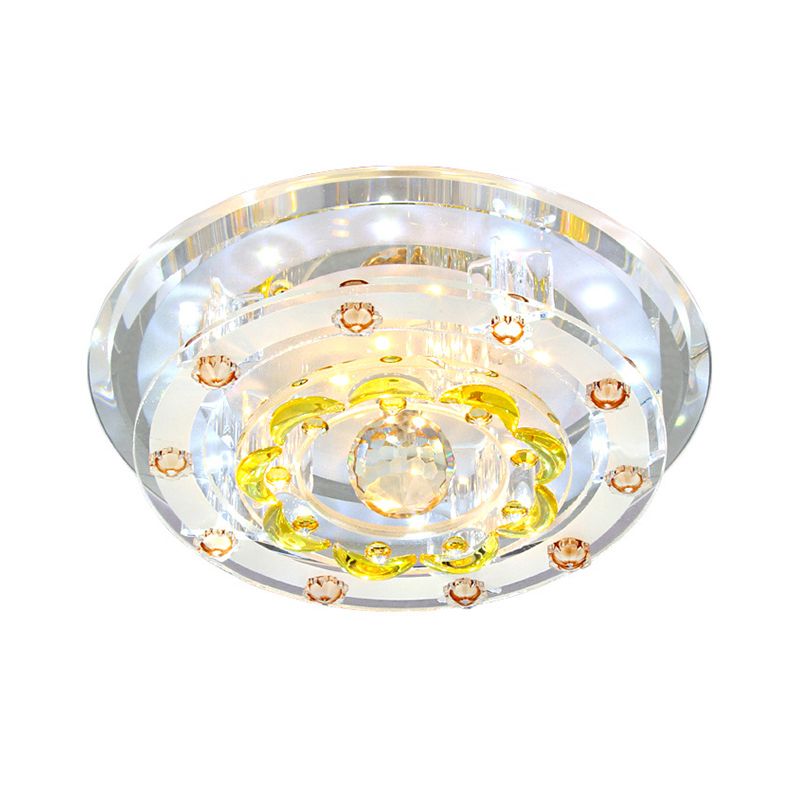 LED Corridor Ceiling Light Modern Chrome Flush Mount Fixture with Floral Crystal Shade