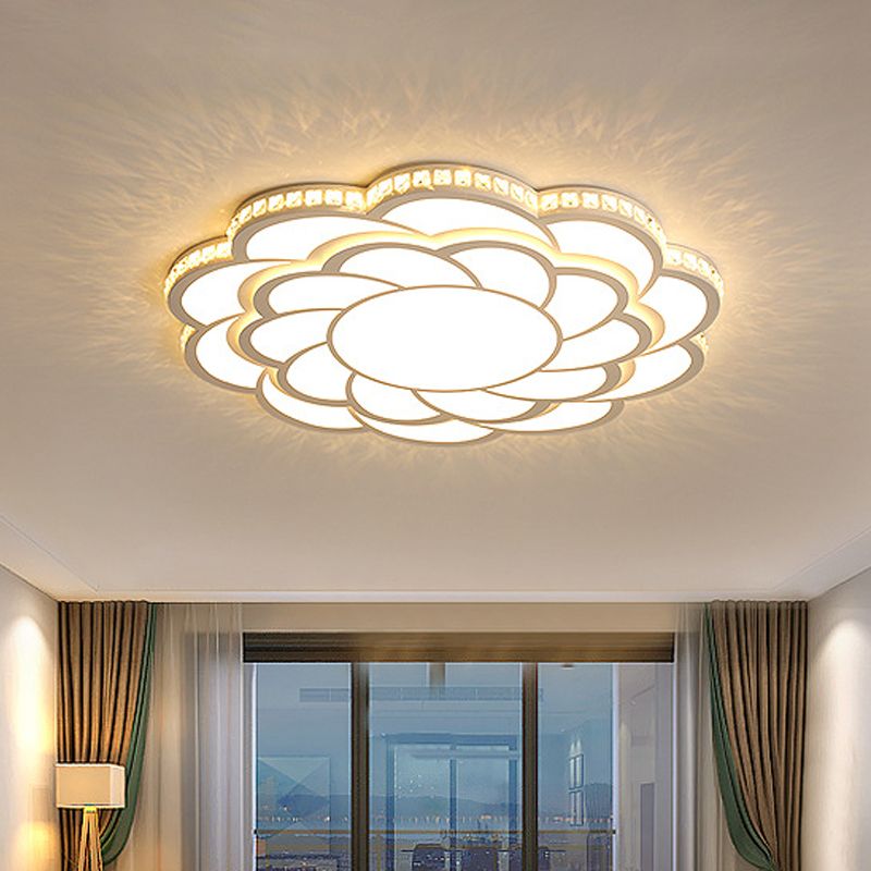 31.5"/39" Wide Blossom Large Flush Mount Fixture Modern LED Crystal Accent Flush Mount Lamp in Warm/White Light