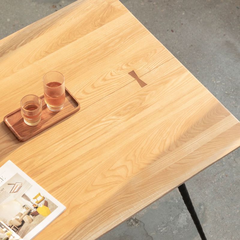 Solid Wood Dining Table Rectangle Metal Base Dinner Table for Dining Room