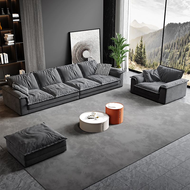 Contemporary Grey Faux Leather Sofa with Pillow Top Arm for Living Room