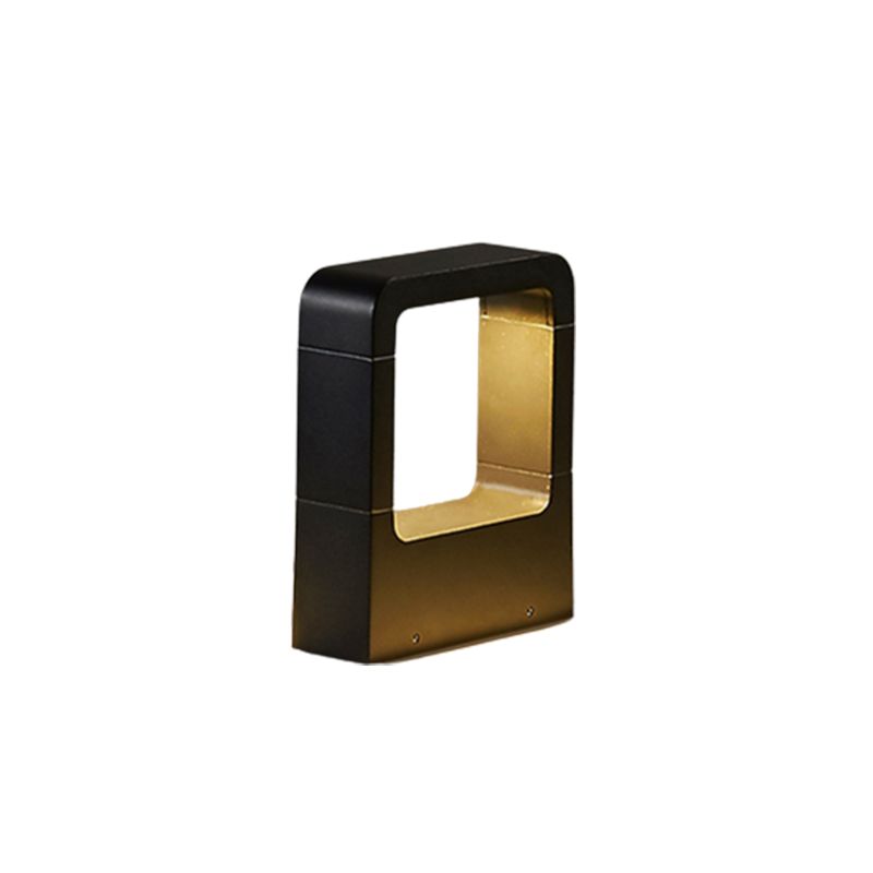 Contemporary Metal Pillar Lamp Rectangle Shape Outdoor Waterproof Light with Glass Shade