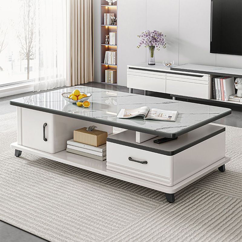 4 Legs Coffee Table Rectangle Single Stone Cocktail Table with Storage