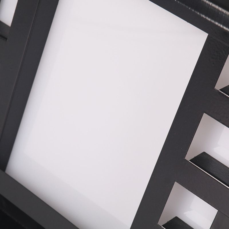 Metal Rectangle Solar Pillar Lamp Modern 1 Light Outdoor Waterproof Light in Black