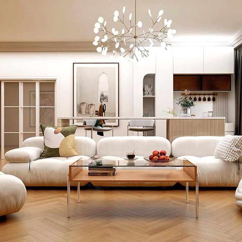 Contemporary Glass Top Coffee Table in Rectangle with 1 Shelf and 4 Legs