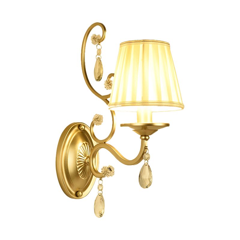 1 Bulb Tapered Surface Wall Sconce Modern Gold Fabric Wall Mount Light Fixture for Bedroom