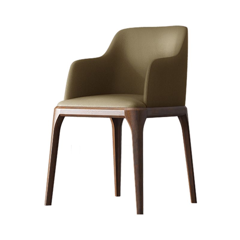 Contemporary Square Leather Dining Side Arm Chair for Kitchen with Wooden Legs