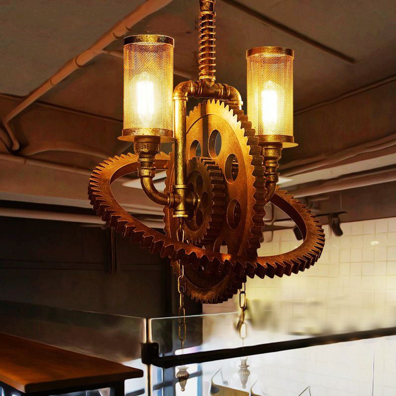 Industrial Vintage 2-Light Hanging Lamp Wrought Iron Inverted Pendant Light for Commercial Place
