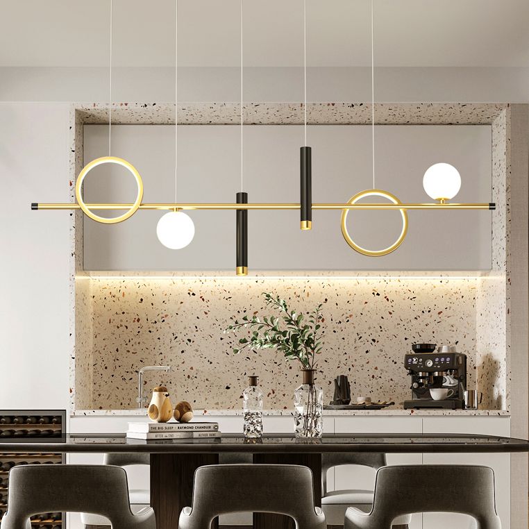 Luce a sospensione a soffitto in metallo ombreggiato Luce lampadario a base di isola oro-nero oro