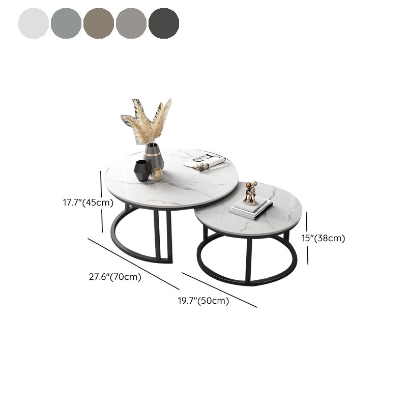 Contemporary Round Slate Coffee Table Steel Frame Cocktail Table