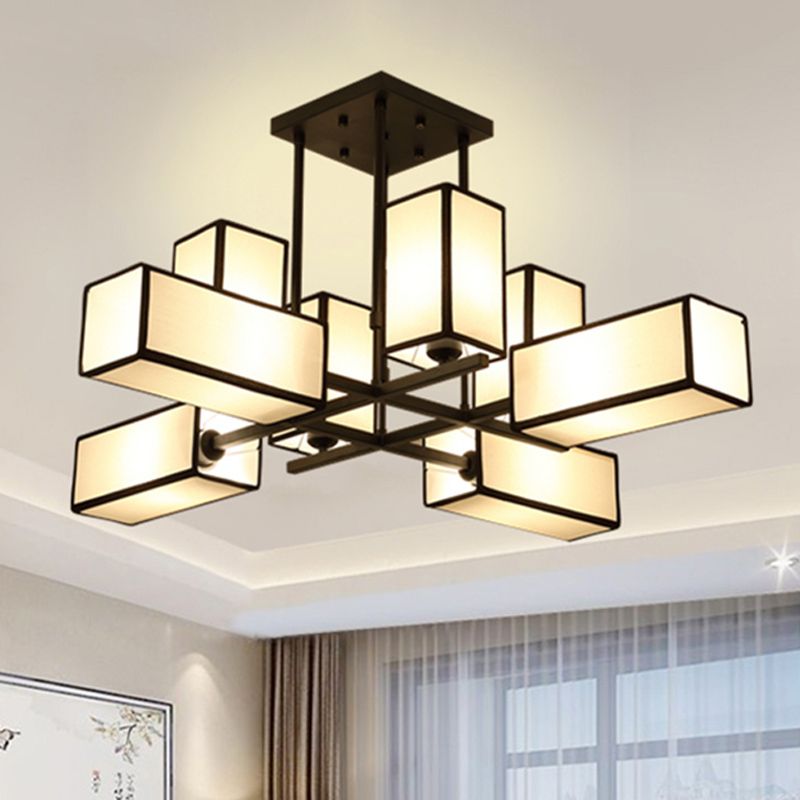 Traditional Rectangle Semi Flush Mount 8/10/12 Lights Metallic Ceiling Lighting in Black/Brass