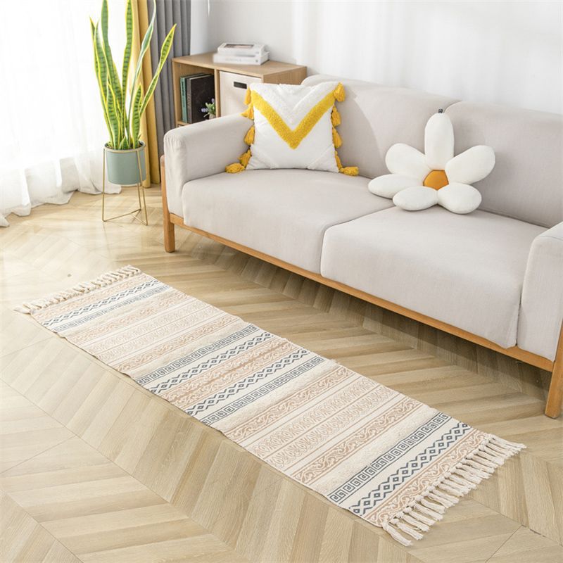 Bohemian Tribal Print Carpet Polyester Fringe Rug Pet Friendly Area Rug for Living Room