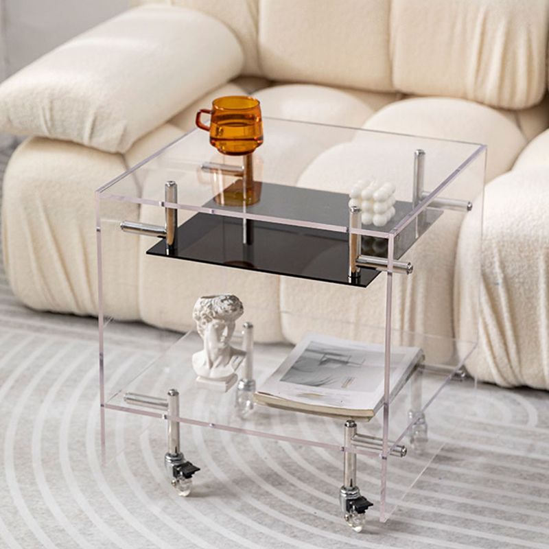 Plastic Rectangular End Table Double Tier Corner Table with Storage