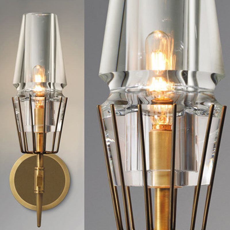 Metal Modern Wall Sconce Geometric Shape Wall Light with Glass Shade for Bedroom