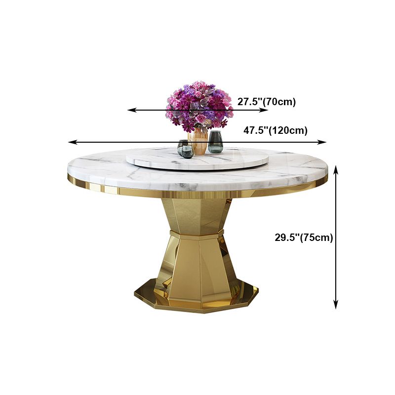 Round Traditional Luxury Dining Table White Sintered Stone Indoor Table with Pedestal Base
