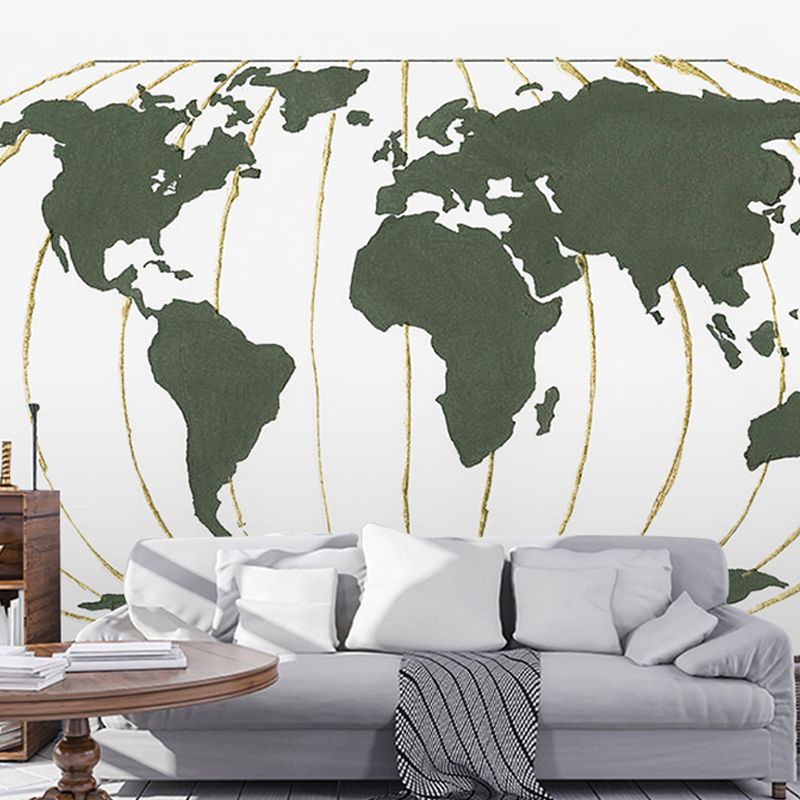 Green Modern Mural Wallpaper Extra Large World Wall Art for Coffee Shop