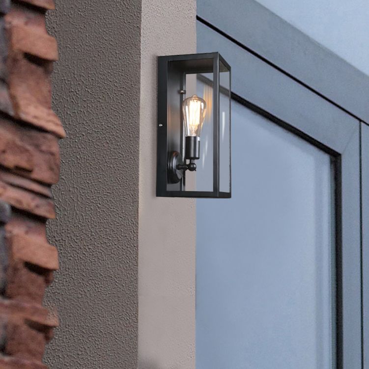 Industrial Metal Wall Sconce Geometric Shape Wall Light with Glass Shade for Courtyard