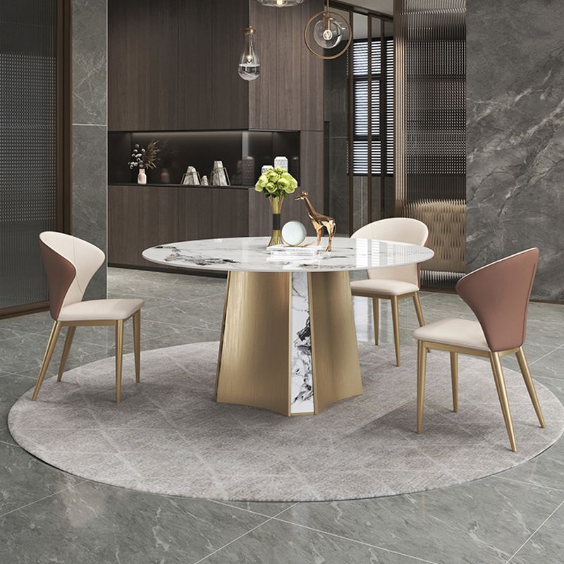 Modern Dining Sintered Stone Table Dining Round Table with Metal Legs for Home Use