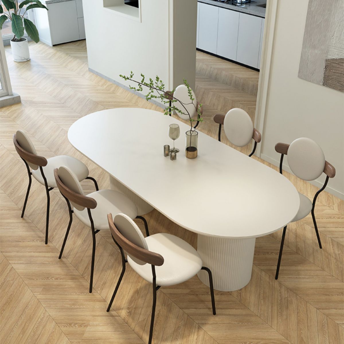 Metal and Slate Table Modern Minimalist Home Wood Base Dining Table