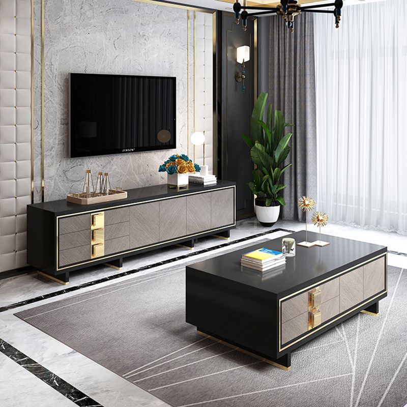 Glam Style Stone TV Stand Enclosed Storage TV Cabinet with 3 Drawers