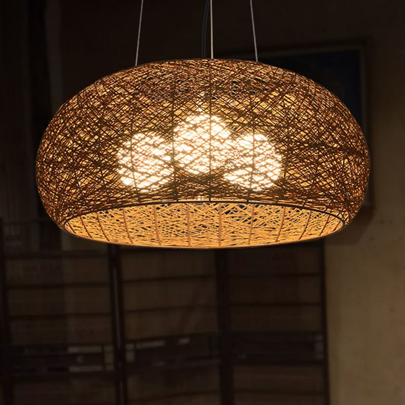 A 3 LA LA LUCE LUCI A PENDANTI RATTARI RISTORANDO LAMPAGNO MANI SOSPEDE IN BEIGE con cavo sospeso da 47 "