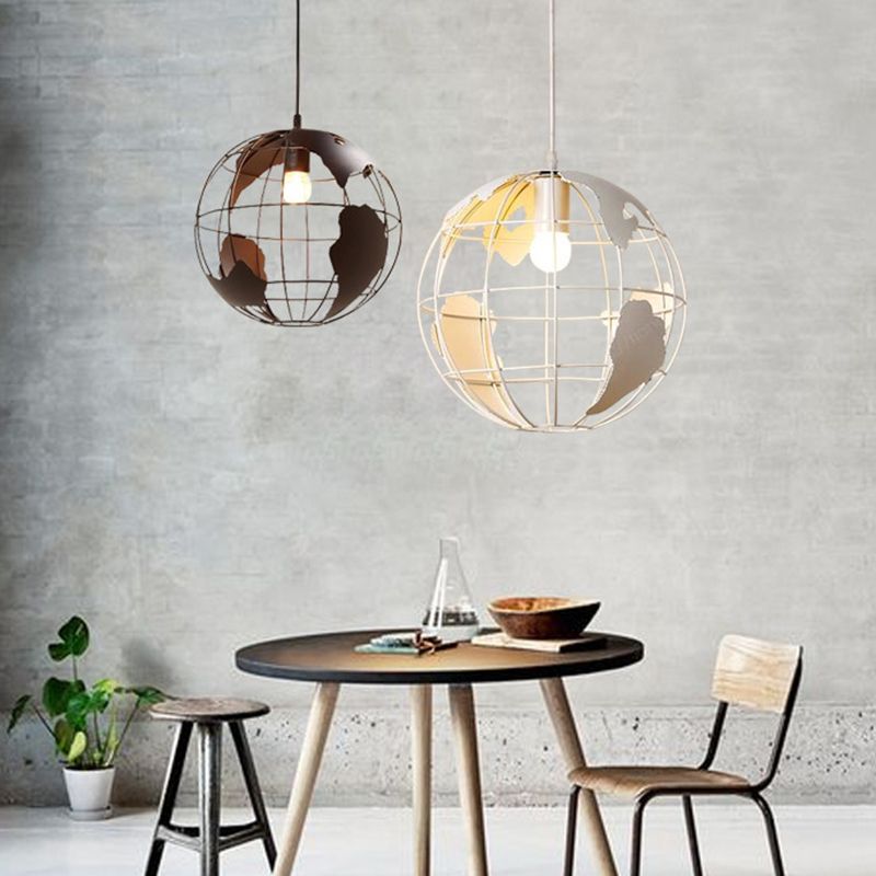 Industrial Orb Single Pendant Light Globe Metal Cage Shade Hanging Lamp for Living Room