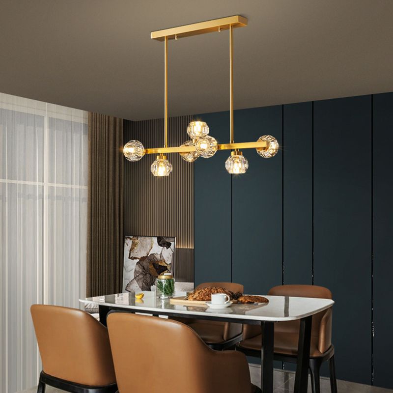 Contemporary Gold Hanging Light Crystal Island Light Fixture with Shade for Dining Table