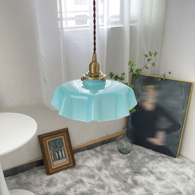 1-Light Flower Hanging Lamp Kit Vintage Glass Pendant Light for Dining Room