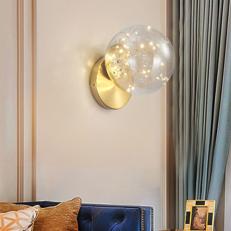Transparent Glass Orb Mini Wall Lamp Nordic Style Creative LED Light Strings Bedside Light