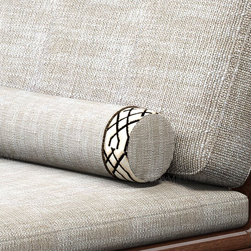 Walnut Slipcovered Cotton Blend Chaise Lounge Couch with Square Arms