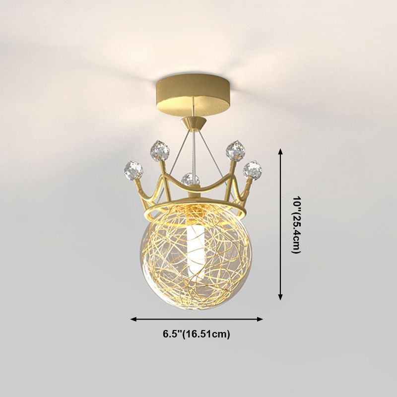 Contemporary Crown Flush Light Fixture Glass 1 Light Flush Mount Lamps in Gold