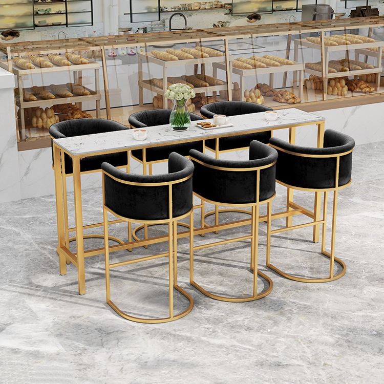 White Marble Bar Table Set 1/4 Pcs Upholstered Bar Stool for Living Room